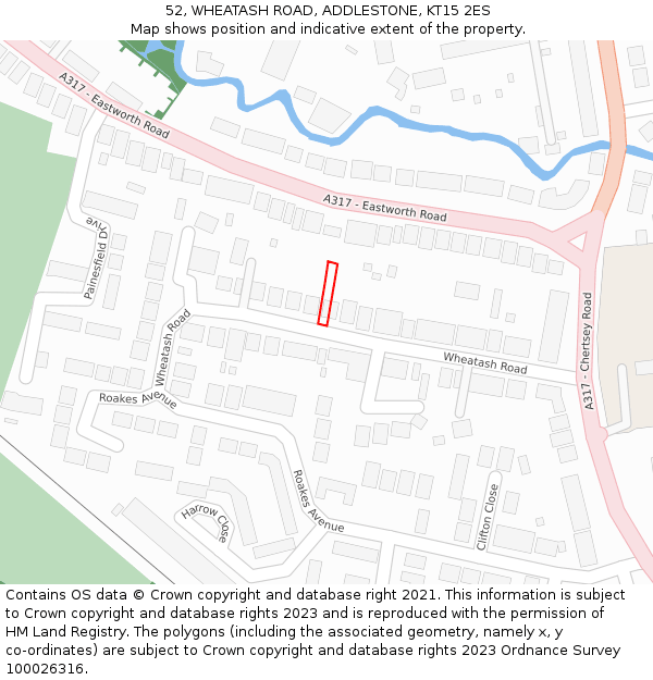 52, WHEATASH ROAD, ADDLESTONE, KT15 2ES: Location map and indicative extent of plot
