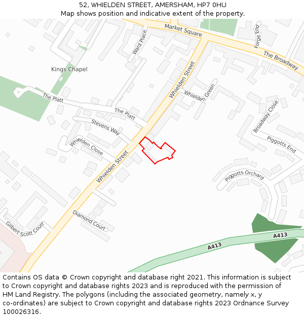 52, WHIELDEN STREET, AMERSHAM, HP7 0HU: Location map and indicative extent of plot