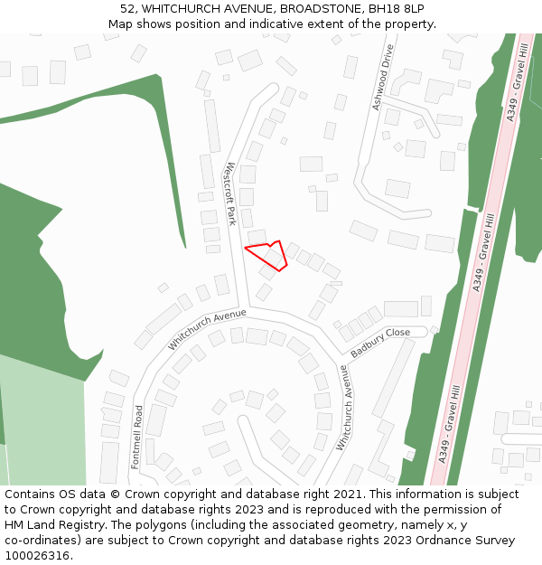 52, WHITCHURCH AVENUE, BROADSTONE, BH18 8LP: Location map and indicative extent of plot