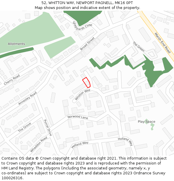 52, WHITTON WAY, NEWPORT PAGNELL, MK16 0PT: Location map and indicative extent of plot