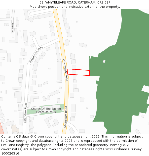 52, WHYTELEAFE ROAD, CATERHAM, CR3 5EF: Location map and indicative extent of plot