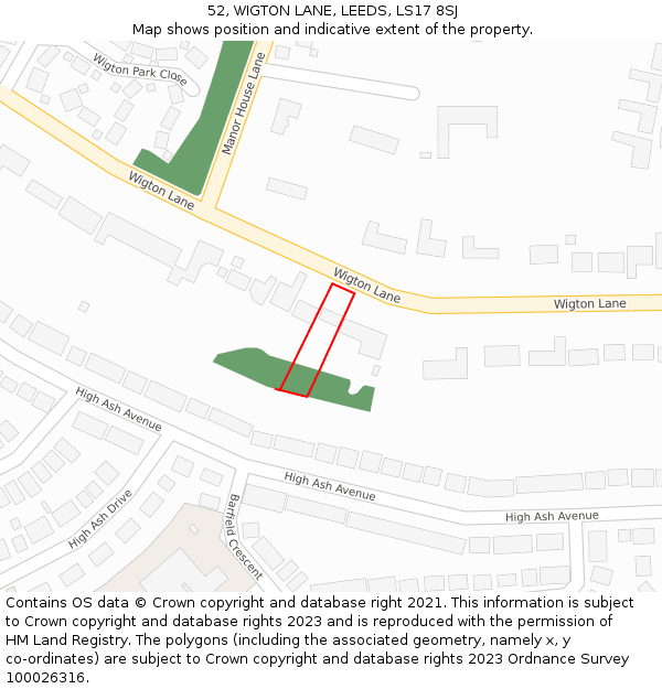 52, WIGTON LANE, LEEDS, LS17 8SJ: Location map and indicative extent of plot