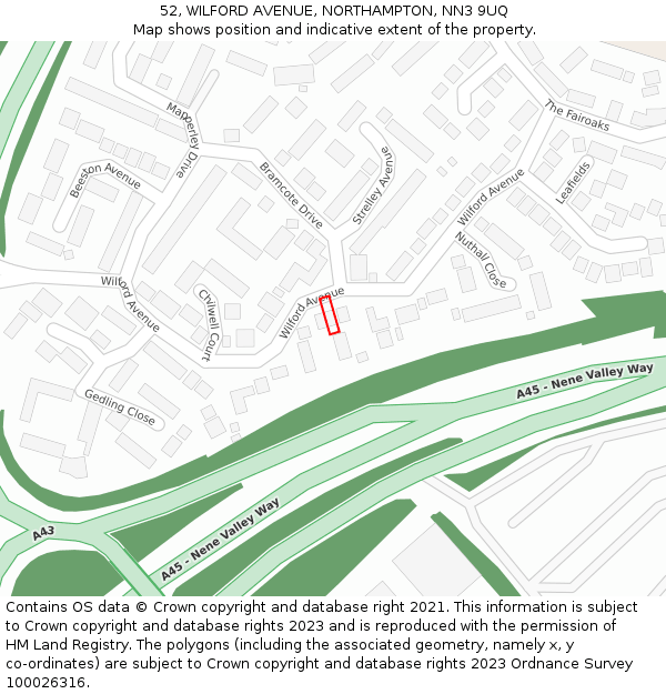 52, WILFORD AVENUE, NORTHAMPTON, NN3 9UQ: Location map and indicative extent of plot