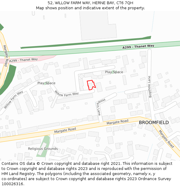 52, WILLOW FARM WAY, HERNE BAY, CT6 7QH: Location map and indicative extent of plot