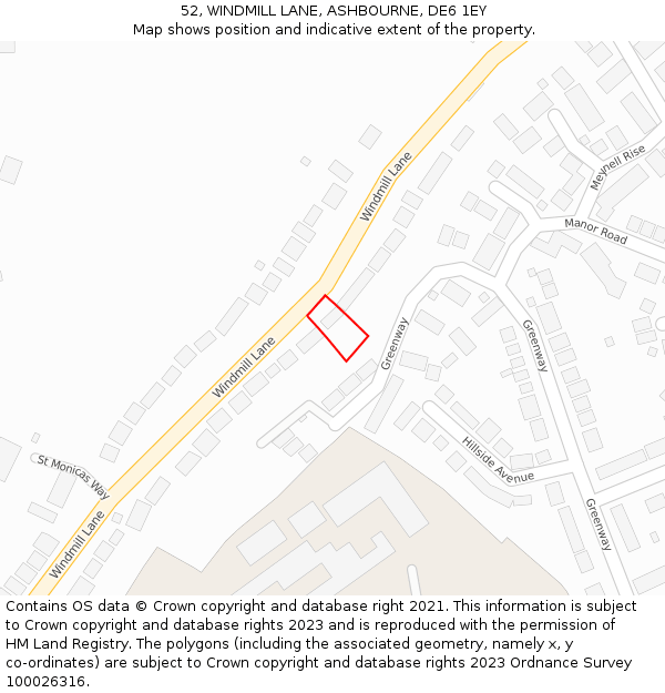 52, WINDMILL LANE, ASHBOURNE, DE6 1EY: Location map and indicative extent of plot