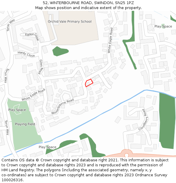 52, WINTERBOURNE ROAD, SWINDON, SN25 1PZ: Location map and indicative extent of plot
