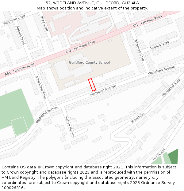 52, WODELAND AVENUE, GUILDFORD, GU2 4LA: Location map and indicative extent of plot