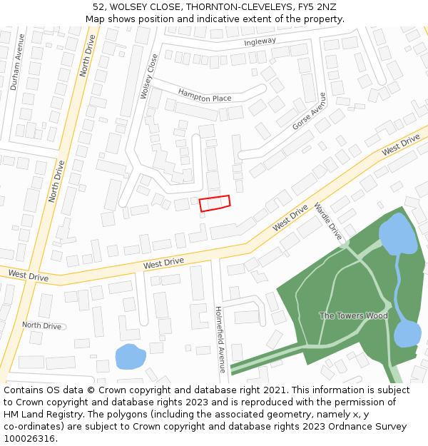 52, WOLSEY CLOSE, THORNTON-CLEVELEYS, FY5 2NZ: Location map and indicative extent of plot