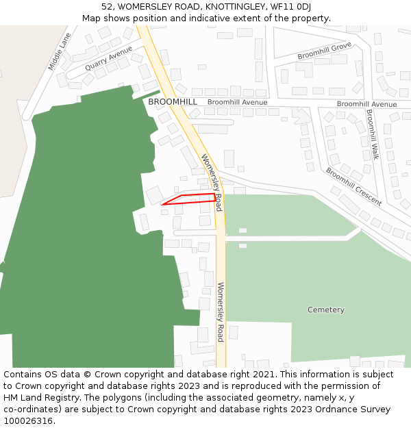 52, WOMERSLEY ROAD, KNOTTINGLEY, WF11 0DJ: Location map and indicative extent of plot