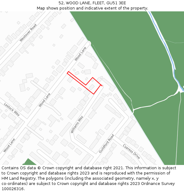 52, WOOD LANE, FLEET, GU51 3EE: Location map and indicative extent of plot