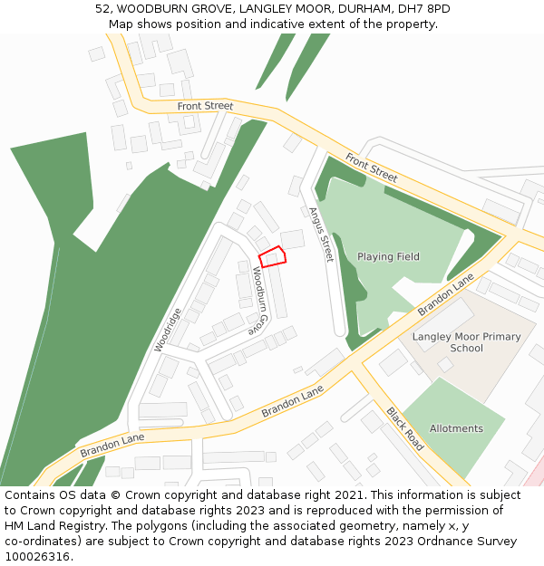 52, WOODBURN GROVE, LANGLEY MOOR, DURHAM, DH7 8PD: Location map and indicative extent of plot