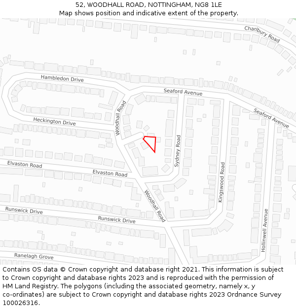 52, WOODHALL ROAD, NOTTINGHAM, NG8 1LE: Location map and indicative extent of plot