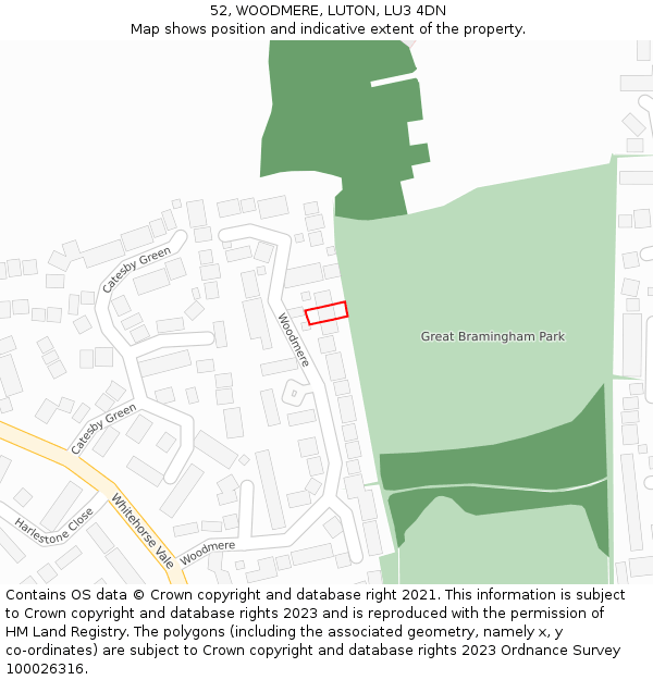 52, WOODMERE, LUTON, LU3 4DN: Location map and indicative extent of plot