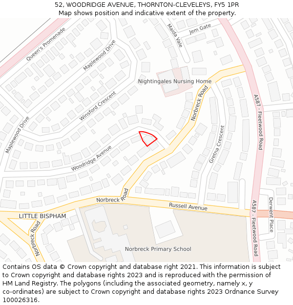 52, WOODRIDGE AVENUE, THORNTON-CLEVELEYS, FY5 1PR: Location map and indicative extent of plot