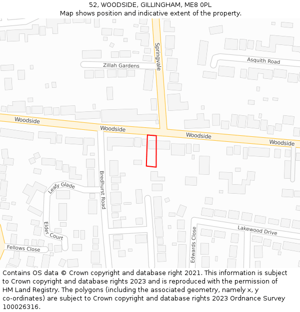 52, WOODSIDE, GILLINGHAM, ME8 0PL: Location map and indicative extent of plot