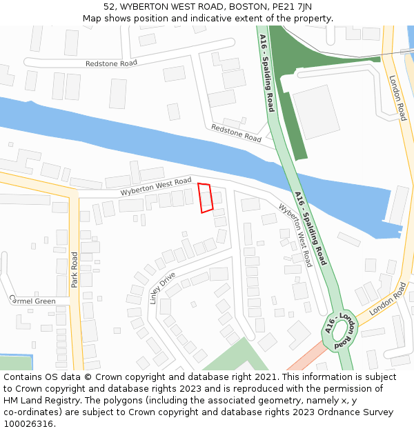 52, WYBERTON WEST ROAD, BOSTON, PE21 7JN: Location map and indicative extent of plot