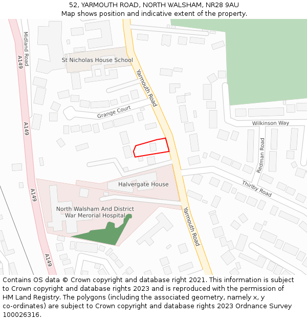 52, YARMOUTH ROAD, NORTH WALSHAM, NR28 9AU: Location map and indicative extent of plot