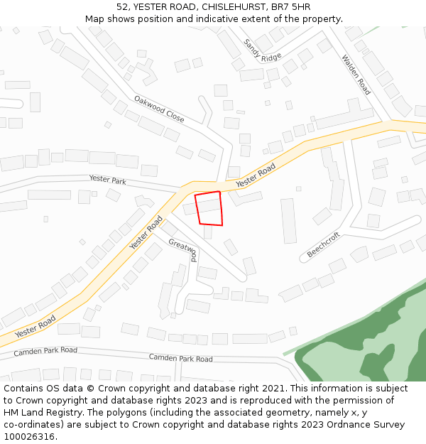 52, YESTER ROAD, CHISLEHURST, BR7 5HR: Location map and indicative extent of plot