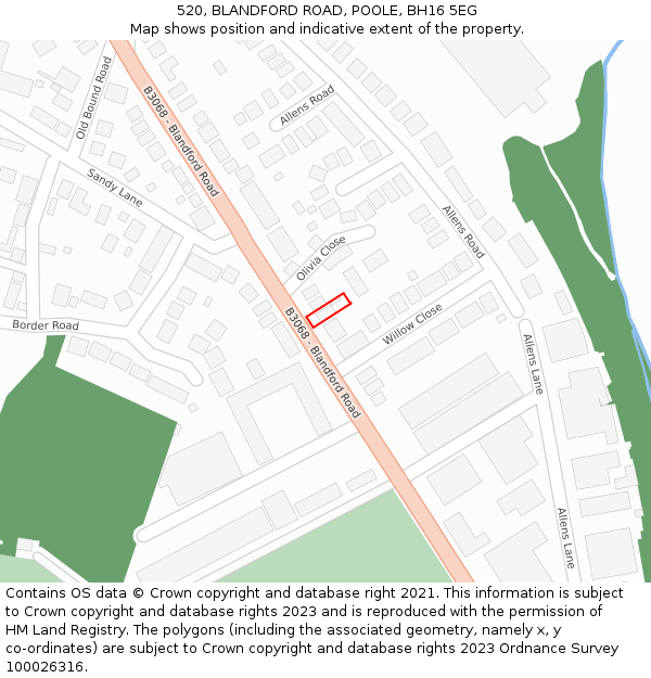 520, BLANDFORD ROAD, POOLE, BH16 5EG: Location map and indicative extent of plot