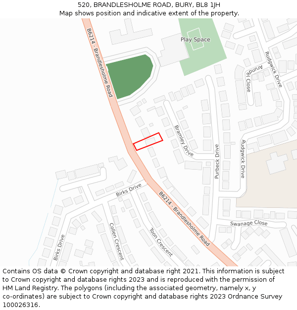 520, BRANDLESHOLME ROAD, BURY, BL8 1JH: Location map and indicative extent of plot