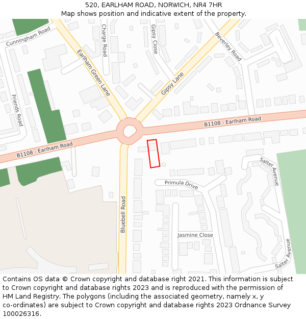 520, EARLHAM ROAD, NORWICH, NR4 7HR: Location map and indicative extent of plot