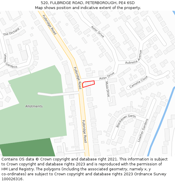 520, FULBRIDGE ROAD, PETERBOROUGH, PE4 6SD: Location map and indicative extent of plot