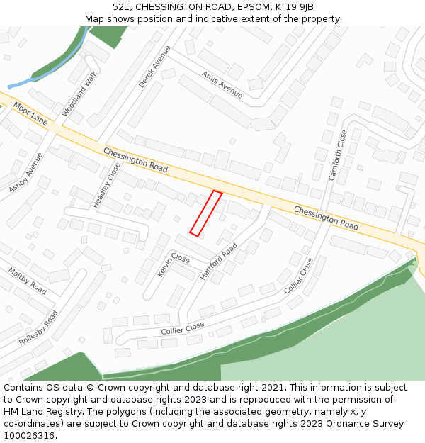 521, CHESSINGTON ROAD, EPSOM, KT19 9JB: Location map and indicative extent of plot