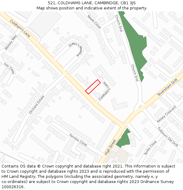 521, COLDHAMS LANE, CAMBRIDGE, CB1 3JS: Location map and indicative extent of plot