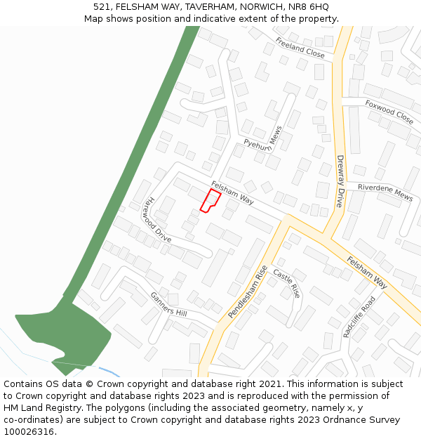 521, FELSHAM WAY, TAVERHAM, NORWICH, NR8 6HQ: Location map and indicative extent of plot