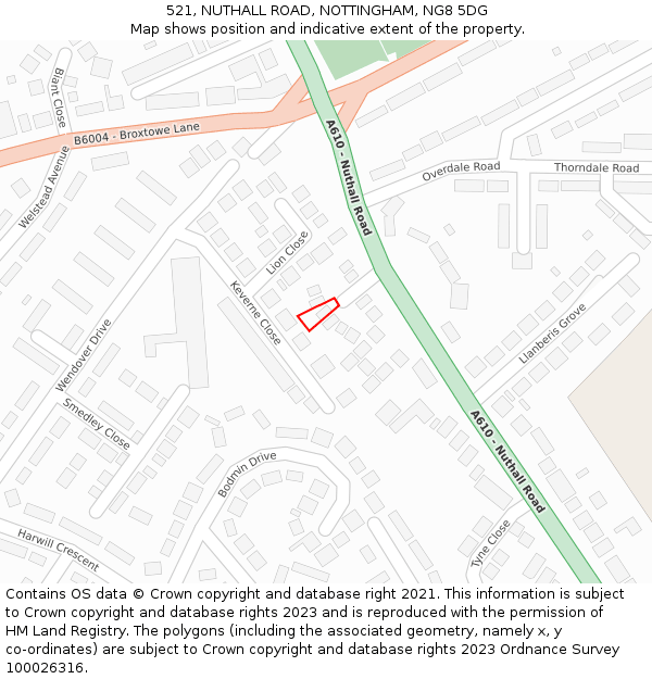 521, NUTHALL ROAD, NOTTINGHAM, NG8 5DG: Location map and indicative extent of plot