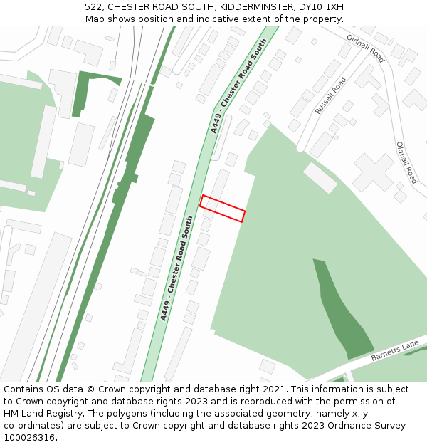 522, CHESTER ROAD SOUTH, KIDDERMINSTER, DY10 1XH: Location map and indicative extent of plot
