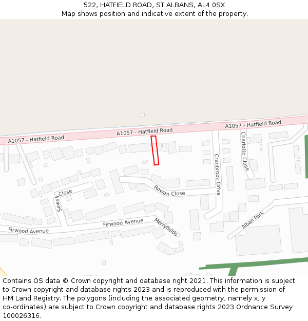 522, HATFIELD ROAD, ST ALBANS, AL4 0SX: Location map and indicative extent of plot