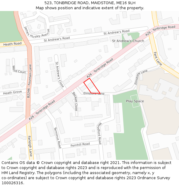 523, TONBRIDGE ROAD, MAIDSTONE, ME16 9LH: Location map and indicative extent of plot