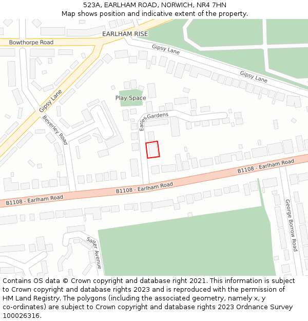 523A, EARLHAM ROAD, NORWICH, NR4 7HN: Location map and indicative extent of plot