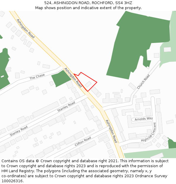 524, ASHINGDON ROAD, ROCHFORD, SS4 3HZ: Location map and indicative extent of plot