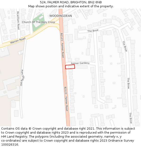 524, FALMER ROAD, BRIGHTON, BN2 6NB: Location map and indicative extent of plot