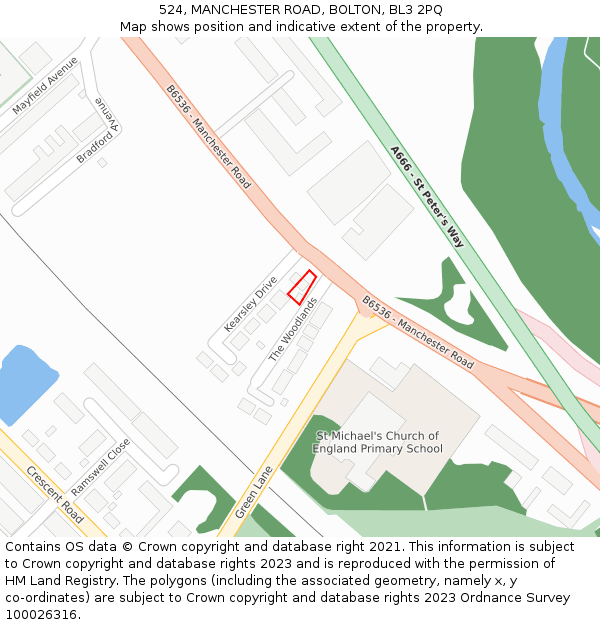 524, MANCHESTER ROAD, BOLTON, BL3 2PQ: Location map and indicative extent of plot