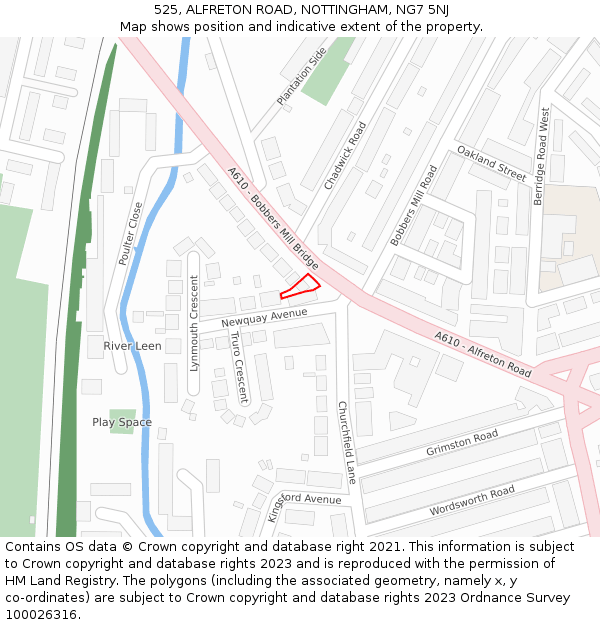 525, ALFRETON ROAD, NOTTINGHAM, NG7 5NJ: Location map and indicative extent of plot