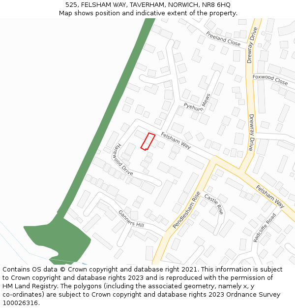 525, FELSHAM WAY, TAVERHAM, NORWICH, NR8 6HQ: Location map and indicative extent of plot