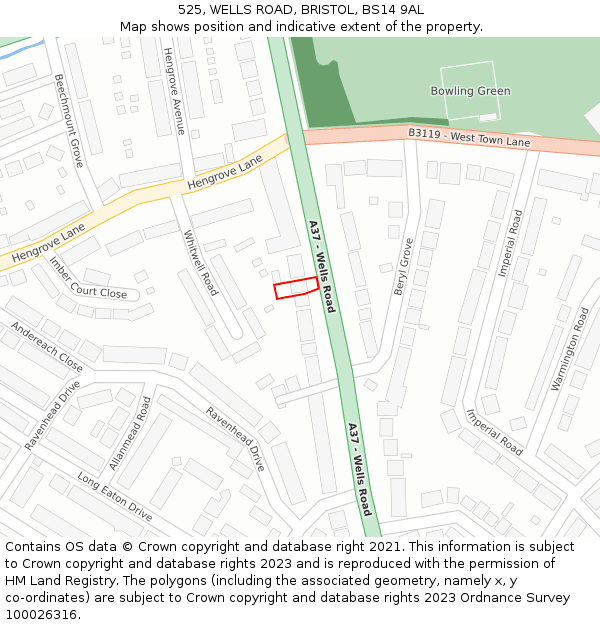 525, WELLS ROAD, BRISTOL, BS14 9AL: Location map and indicative extent of plot