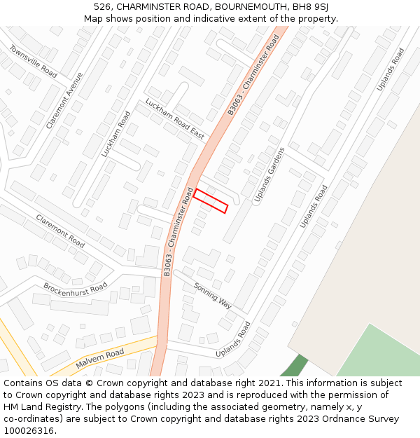 526, CHARMINSTER ROAD, BOURNEMOUTH, BH8 9SJ: Location map and indicative extent of plot