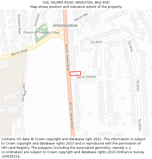 526, FALMER ROAD, BRIGHTON, BN2 6ND: Location map and indicative extent of plot