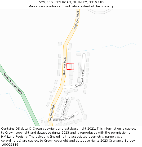 526, RED LEES ROAD, BURNLEY, BB10 4TD: Location map and indicative extent of plot