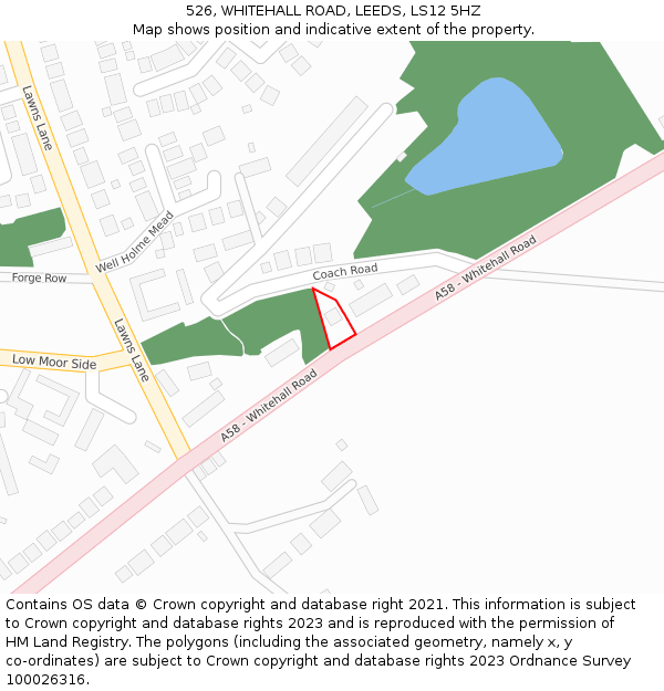 526, WHITEHALL ROAD, LEEDS, LS12 5HZ: Location map and indicative extent of plot