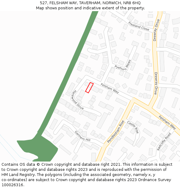 527, FELSHAM WAY, TAVERHAM, NORWICH, NR8 6HQ: Location map and indicative extent of plot