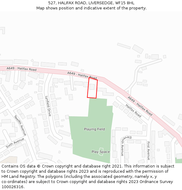 527, HALIFAX ROAD, LIVERSEDGE, WF15 8HL: Location map and indicative extent of plot