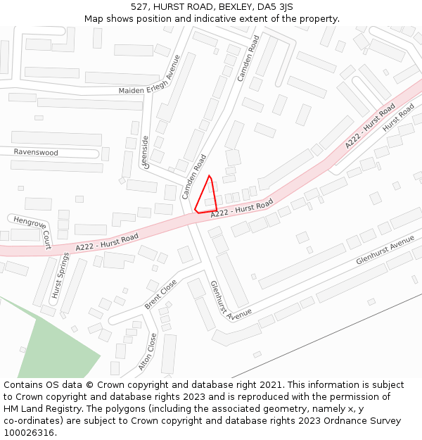 527, HURST ROAD, BEXLEY, DA5 3JS: Location map and indicative extent of plot