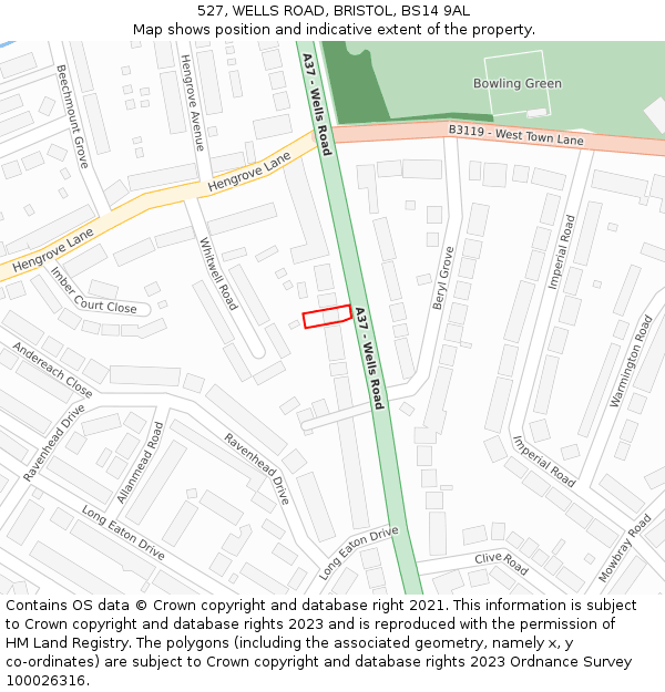527, WELLS ROAD, BRISTOL, BS14 9AL: Location map and indicative extent of plot