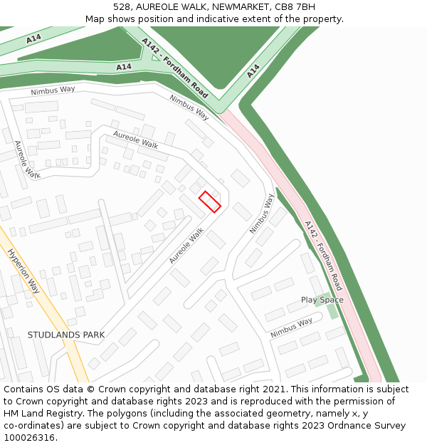 528, AUREOLE WALK, NEWMARKET, CB8 7BH: Location map and indicative extent of plot