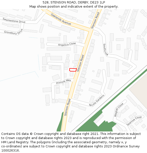 528, STENSON ROAD, DERBY, DE23 1LP: Location map and indicative extent of plot